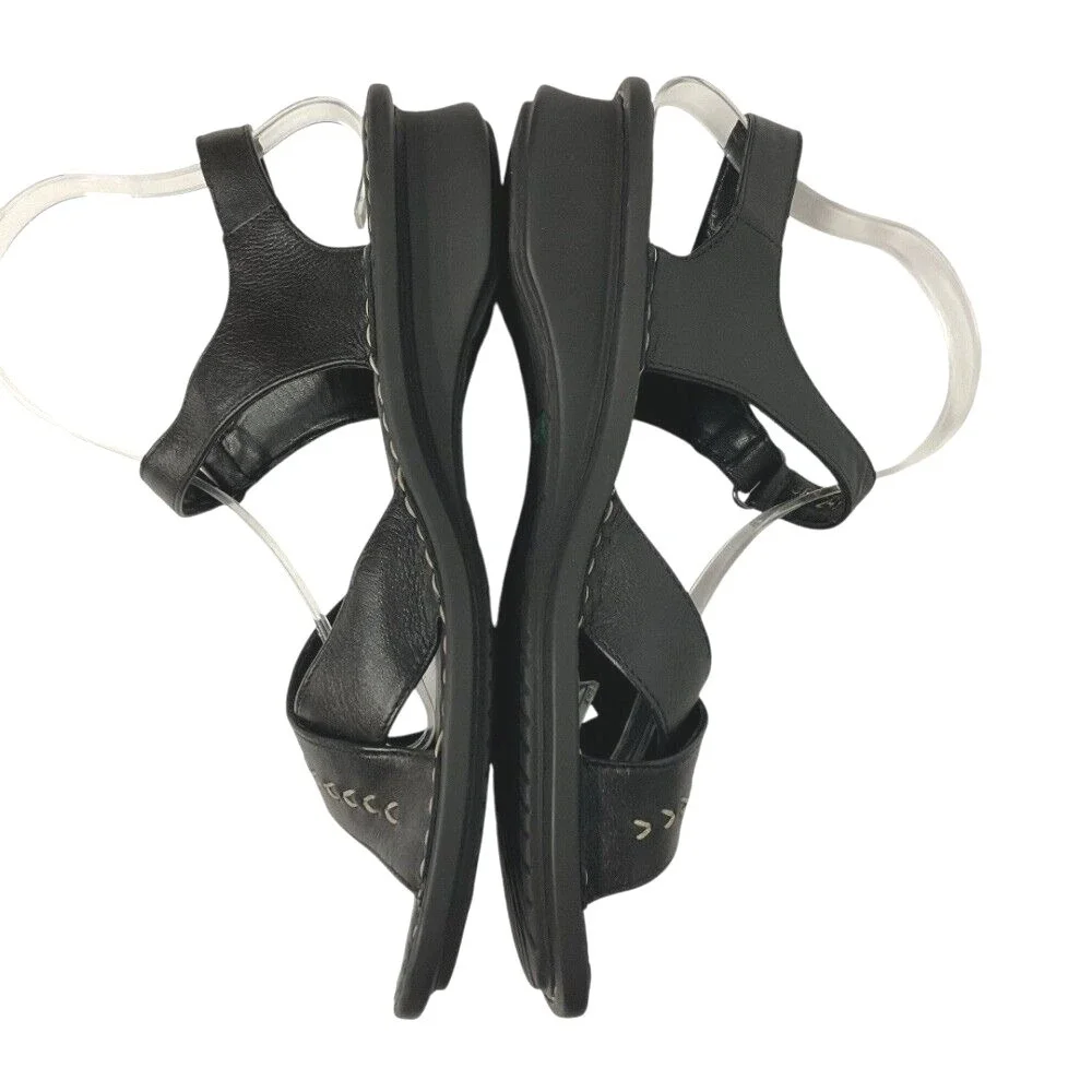 Josef Seibel Womens Leather Sandals Comfort Cross‎ Strap Black Shoes Size 10